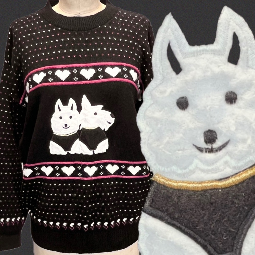 VINTAGE 80s Scottie dog terrier knit sweater pet lover Westie‎ west highland